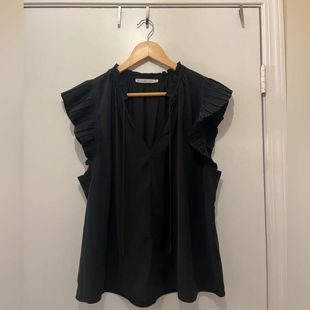 Sleeveless Black Ruffle-Trim V-Neck Top